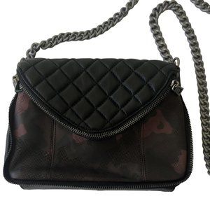 NWOT ASH Leather Black and Red Crossbody Foldover Chain Strap Zipper Detail